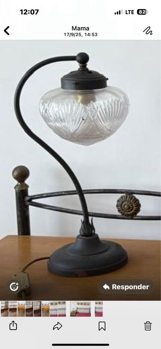 2 lampa de mesa vintage de hierro forjado/ cristal