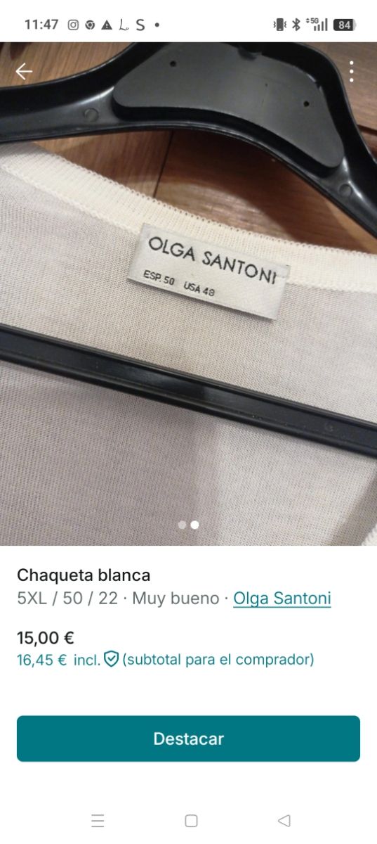 Chaqueta en color blanco roto