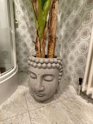 Bananera artificial grande y maceta cabeza de Buda