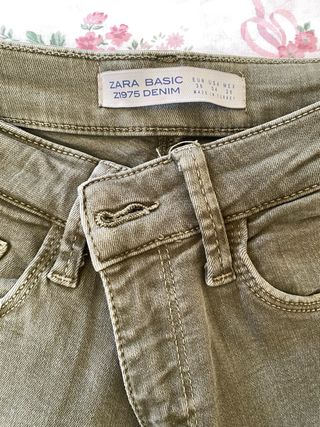 Pantalón Zara Basic Z1975 Denim Verde Talla S