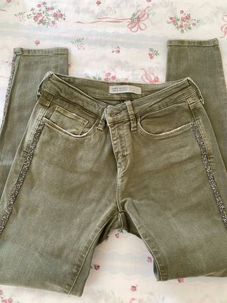 Pantalón Zara Basic Z1975 Denim Verde Talla S