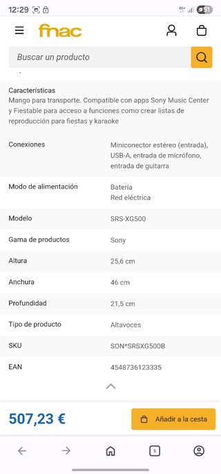 Altavoz Bluetooth Sony SRS-XG500 Negro