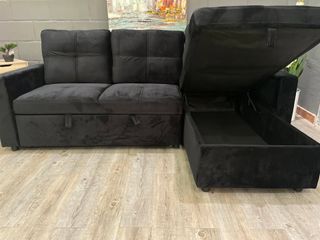 Sofá Cama Chaise Longue Negro con Arcón