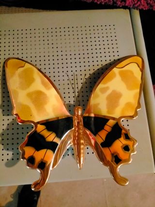 Mariposa Decorativa Cerámica Dorada Multicolor