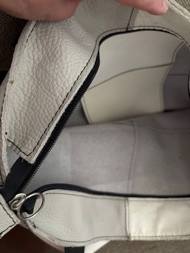 Super bolso de Hombro Piel Gris y Blanco 41x47cm