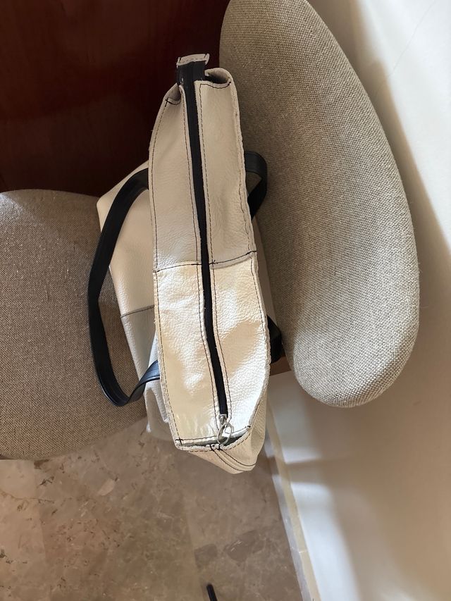 Super bolso de Hombro Piel Gris y Blanco 41x47cm