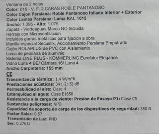 Ventana 2 hojas + persiana 1,40 x 1,08 m