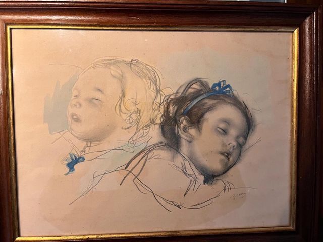 Litografia antigua J.Serra coloreada y firmada