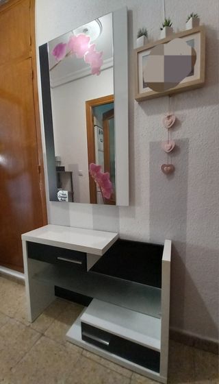 Mueble recibidor moderno blanco y negro, negociabl