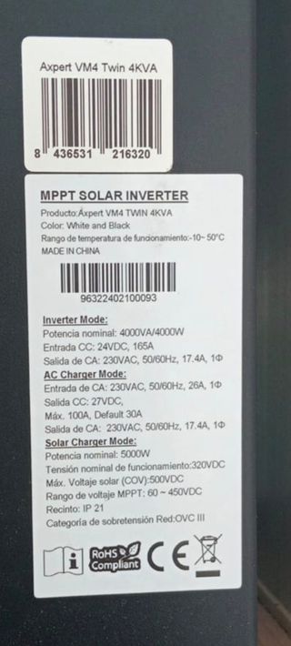 Inversor Axpert VM4 Twin 4KVA 24V