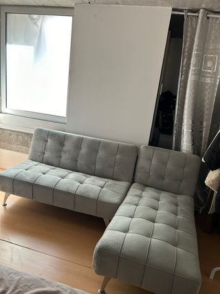 Sofá Cama Chaise Longue Moderno Gris Terciopelo