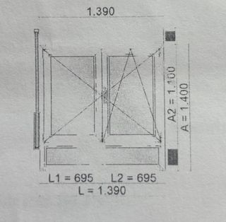Ventana + persiana + mosquitera 1,39 x 1,40 m