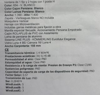 Ventana + persiana + mosquitera 1,39 x 1,40 m