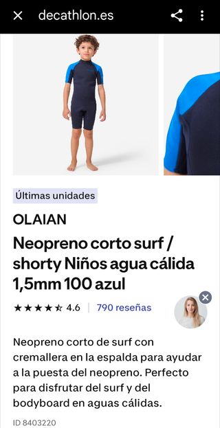 Neopreno corto surf Niños OLAIAN
