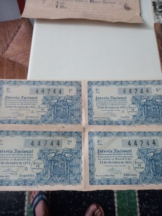 4 Billetes Lotería Nacional 1955