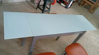 Mesa Cocina Cristal Extensible Gris