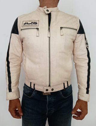Cazadora motera Café Racer cuero auténtico M Medid