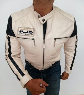 Cazadora motera Café Racer cuero auténtico M Medid