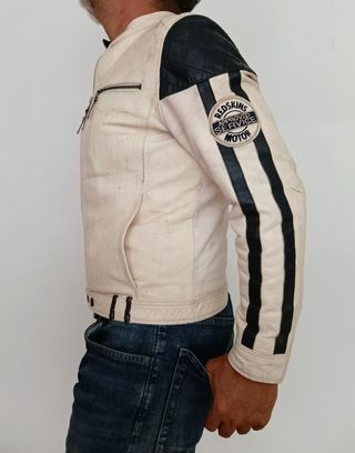 Cazadora motera Café Racer cuero auténtico M Medid