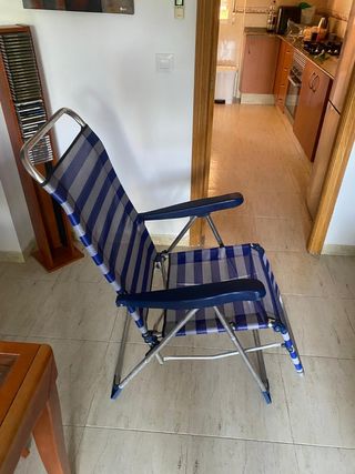 Silla de Playa Plegable Azul y Plateada