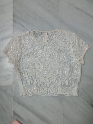 Blusa Zara lentejuelas blanco roto