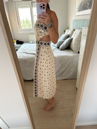 Vestido Zara Cut Out Beige Multicolor