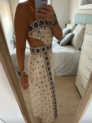 Vestido Zara Cut Out Beige Multicolor