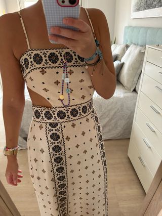 Vestido Zara Cut Out Beige Multicolor
