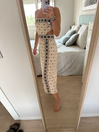 Vestido Zara Cut Out Beige Multicolor