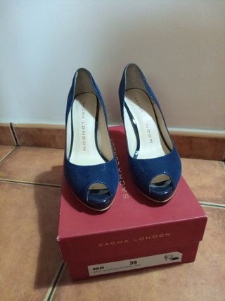 Zapatos Sacha London Azul Peep Toe Tacón 9 cm 