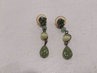 Pendientes colgantes piedra verde y oro