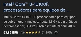 Procesador Intel Core i3-10100F 4 núcleos LGA1200