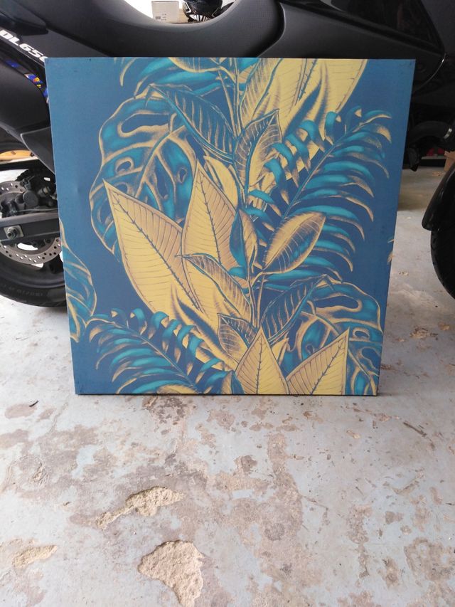 Cuadro Decorativo Hojas Azul y Dorado