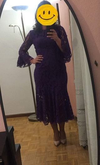 Vestido Morado Encaje Manga Campana