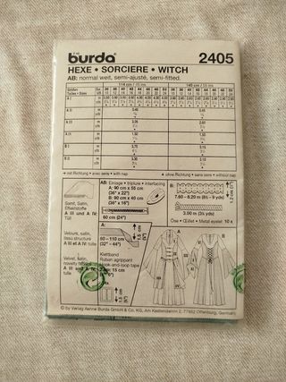 Patrón Burda 2405 Disfraz Bruja Tallas 36 a 50