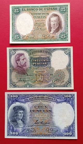 Excelente estado  Lote 3 Billetes 25 50 100 Peseta