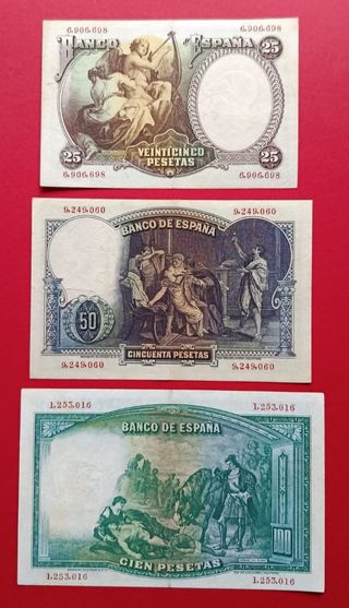 Excelente estado  Lote 3 Billetes 25 50 100 Peseta