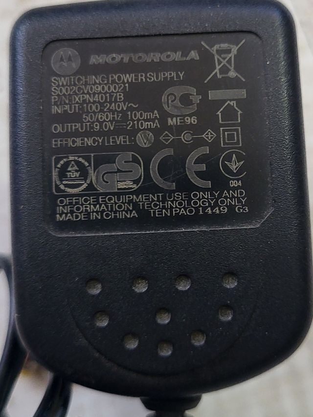 Transformador Motorola 9V 210mA