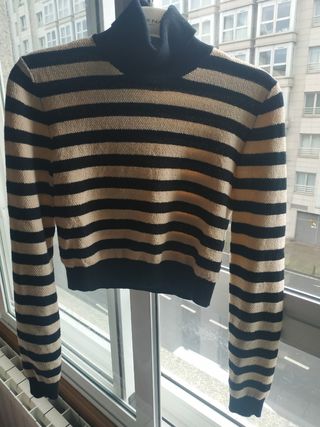 Conjunto falda y jersey rayas beige y negro