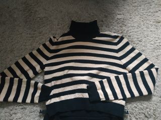 Conjunto falda y jersey rayas beige y negro