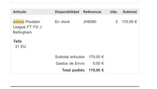 Botas Adidas Predator League Bellingham talla 29