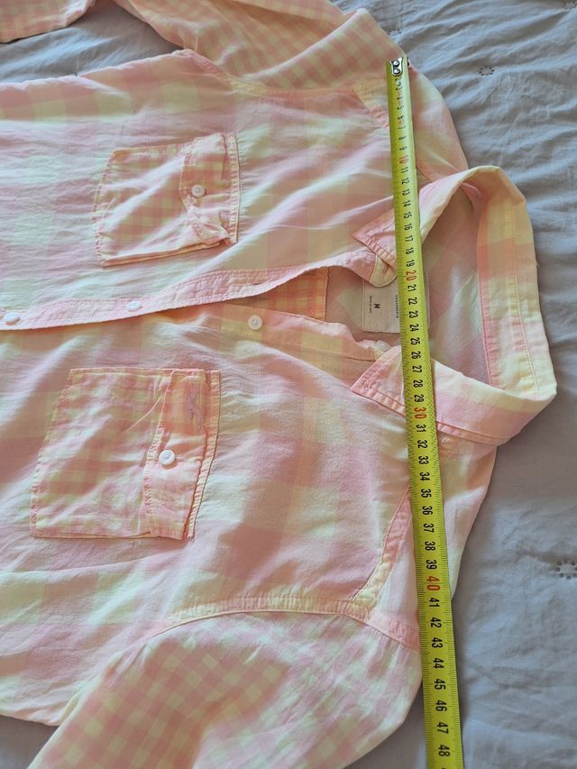 Camisa Hollister cuadros rosa y amarillo Talla M