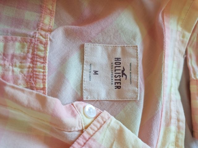 Camisa Hollister cuadros rosa y amarillo Talla M