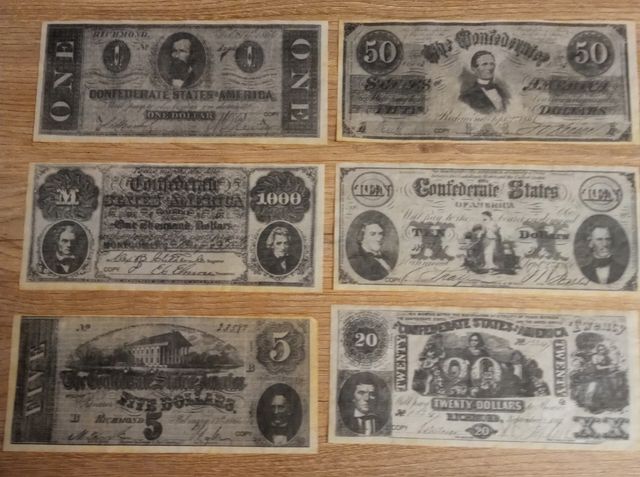 Lote 6 Billetes Confederados Históricos