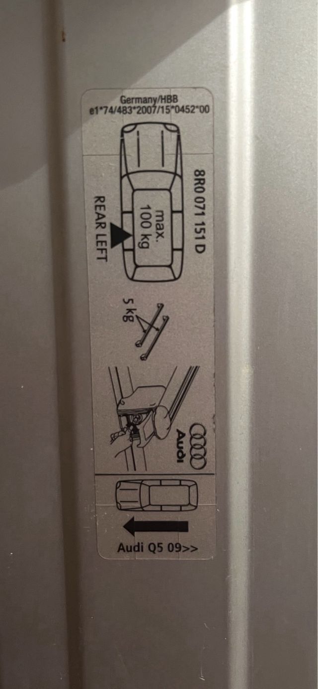 Soporte Baca Audi Q5 año 2009/2010
