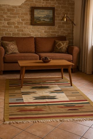 Grande tappeto kilim etnico beige e multicolore