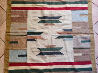 Grande tappeto kilim etnico beige e multicolore