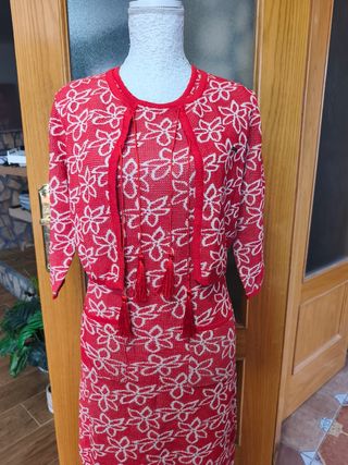 Conjunto de punto mujer rojo y blanco CH