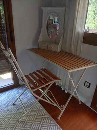 Set tavolo e sedia pieghevoli in ferro/legno