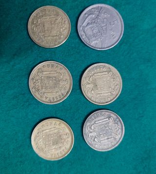 Monedas 1 PTA y 5 PTAS Francisco Franco